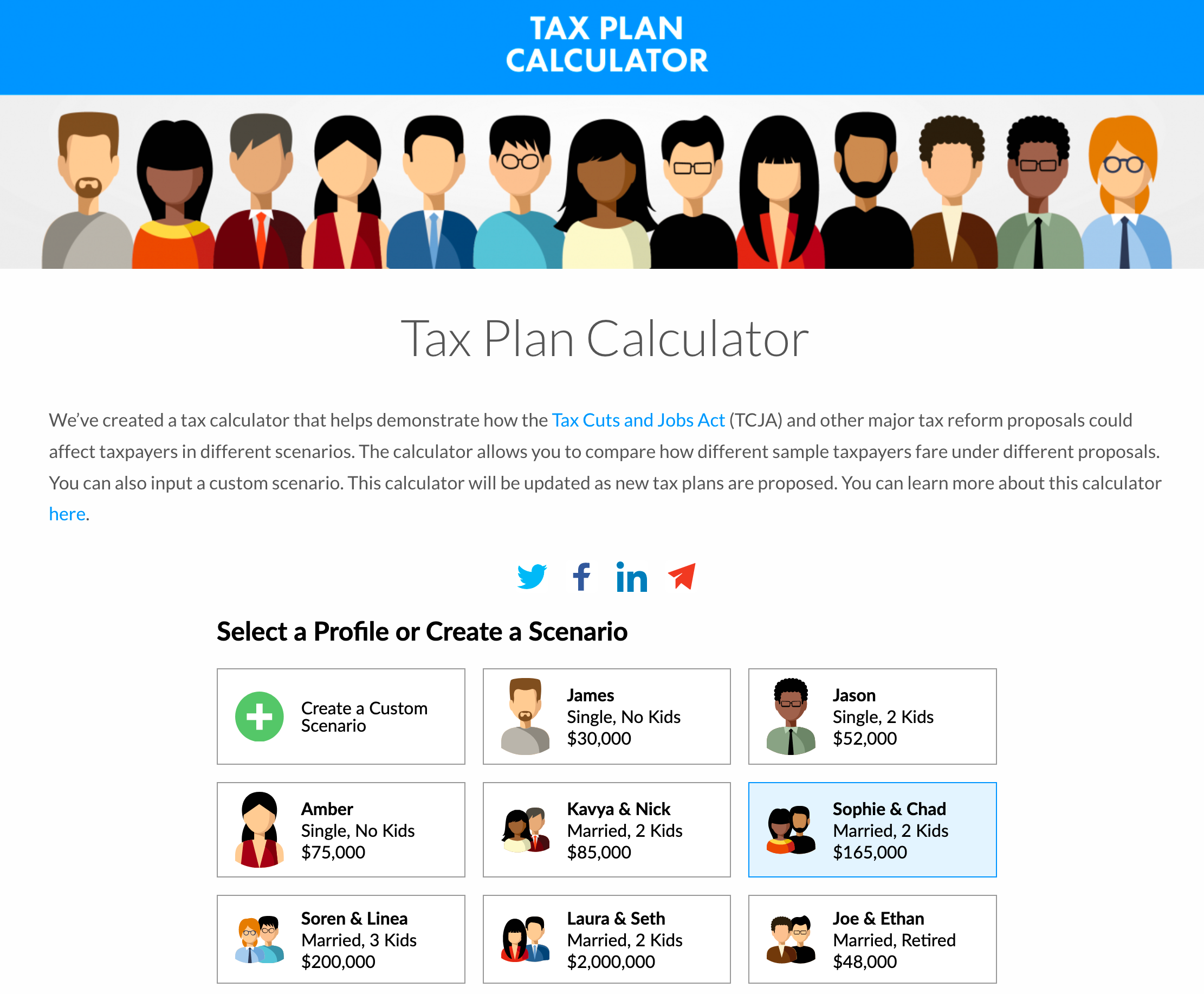 The tax plan calculator as viewed on taxfoundation.org.